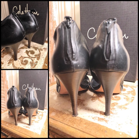 SOLD🎉9B-COLE HAAN BLACK LEATHER 4” HEEL SANDALS - Picture 5 of 8